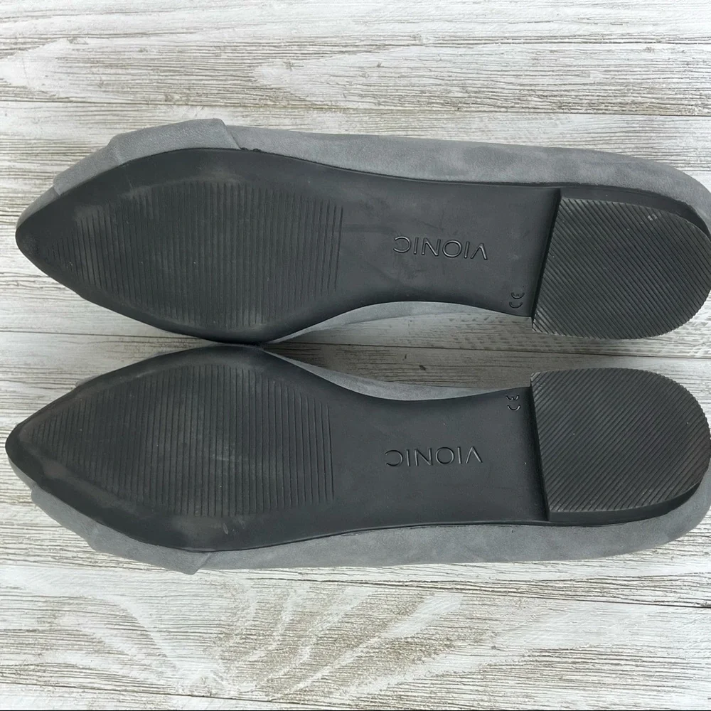 Vionic Gray Suede Pointed Toe Ballet Flats 8 Comfort Shoes - Picture 8 of 10